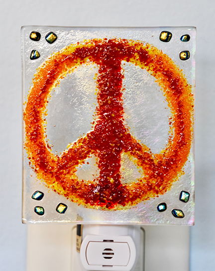 Fused Glass Red Peace Sign Nightlight